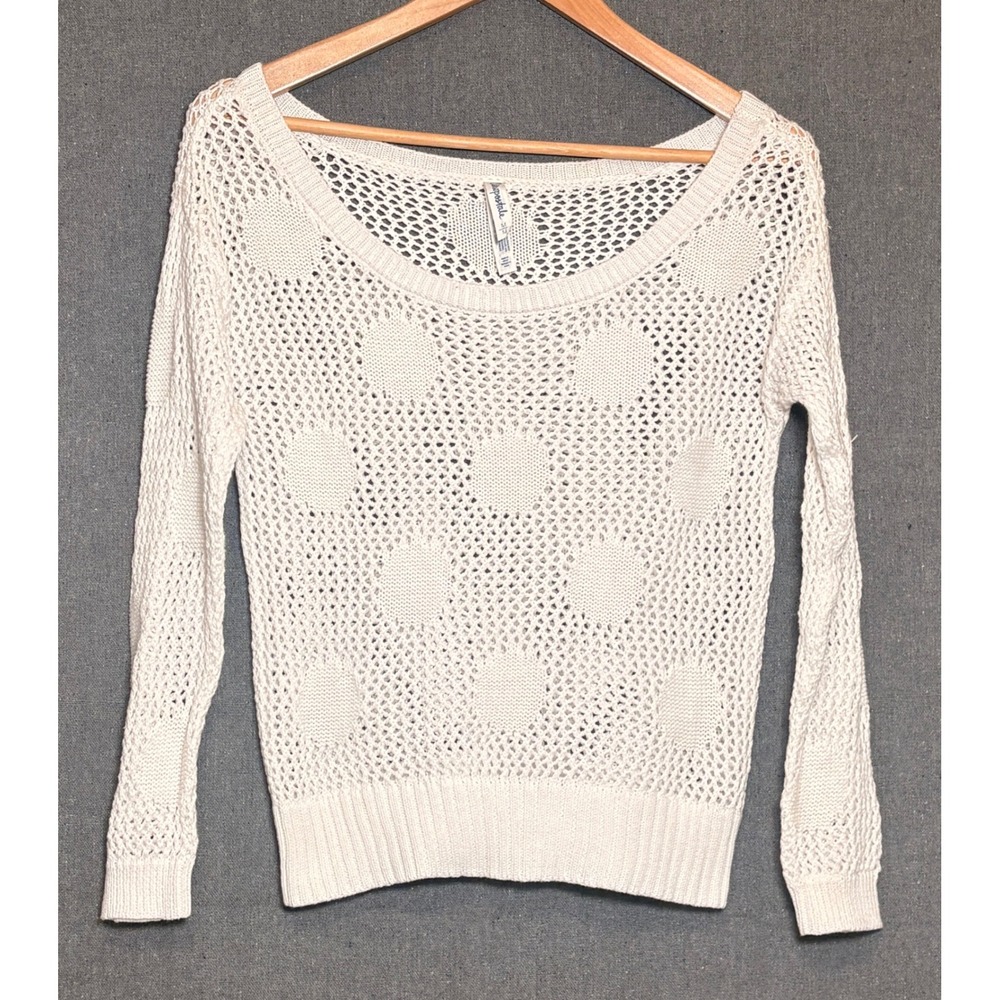 Aeropostale Womens White Open Knit Crochet Polka Dot Cotton Sweater Size M
